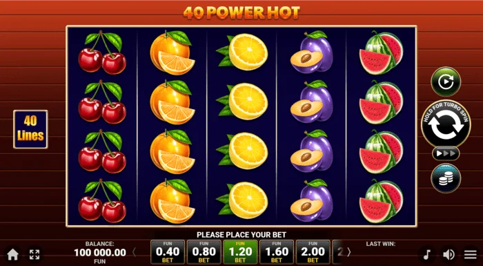 Herní obrazovka 40 Power Hot Coin Boost